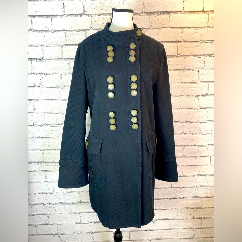Marc Jacobs size Large Black Corduroy Coat Vintage Double Breasted Military EUC